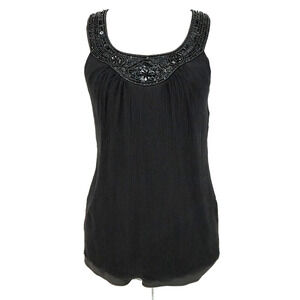 Peter Nygard Top Womens 6 Silk Black Sequins Gauze Blouse Sleeveless Romantic